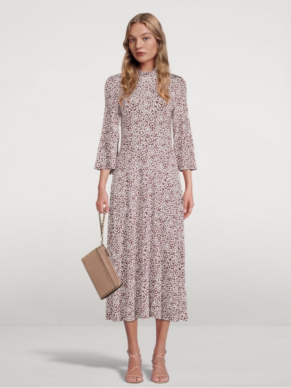 Samsoe Sz XS Fritta Floral Cottagecore Long Sleeves Maxi Dress In Choco Aster